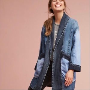 Anthropologie Pilcro Jadiro Patchwork Blue Denim Jacket